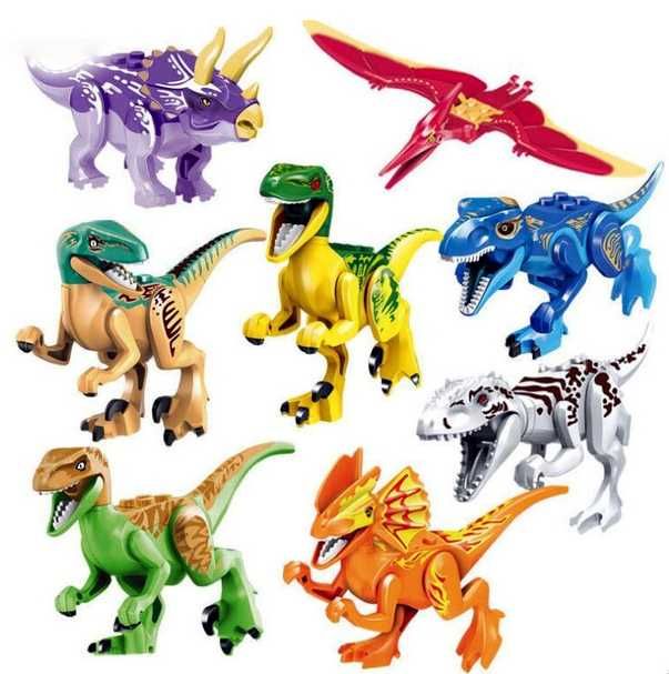 Set 8 Dinozauri tip Lego Jurassic World de 10-12cm cu Blue T-Rex