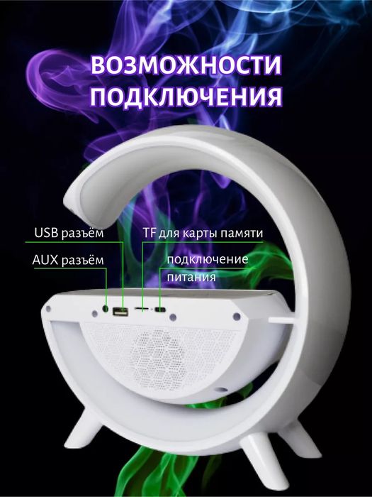 Умная bluetooth Смарт колонка ночник лампа с беспроводной зарядкой