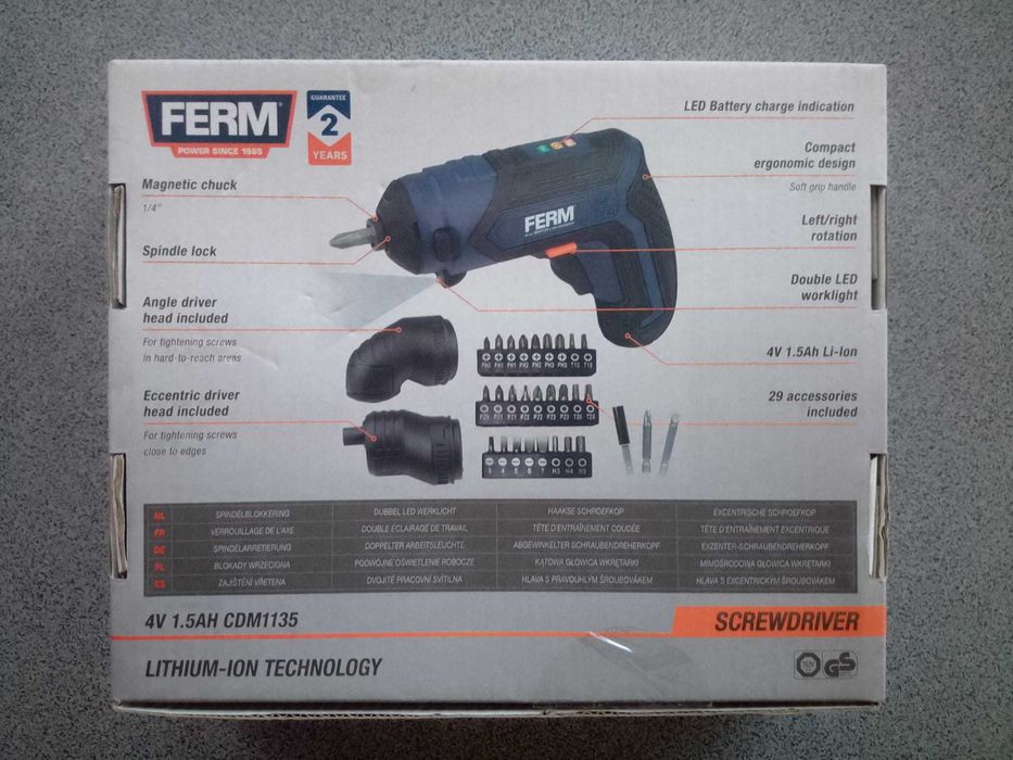 Surubelnita electrica Ferm, acumulator Li-Ion 4v, 1,5Ah, 29 accesorii
