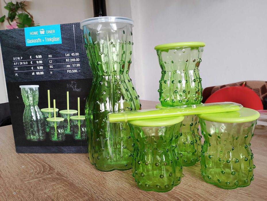 Стъклени оригинални зелени чаши за лимонада