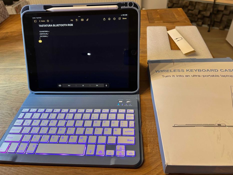 Case (husa) + Tastatură iPad compatibilă cu 10 (10,9 in), iluminata RGB