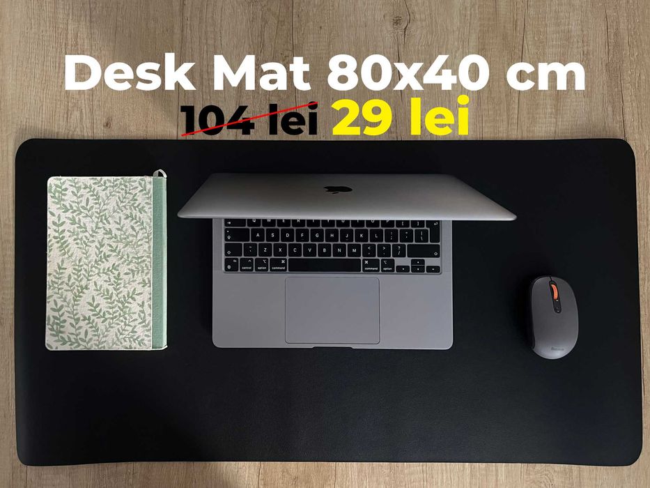 Desk Mat 80 x 40 cm - Cu Două Fețe: Piele și Plută - Nou, Sigilat
