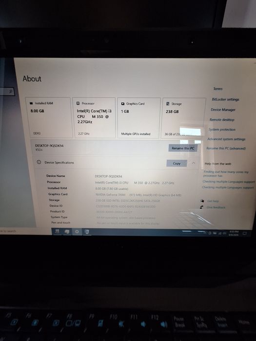 Laptop Asus K52JC , i3-M350 , 8 GB,  ssd 256 GB,  15.6"