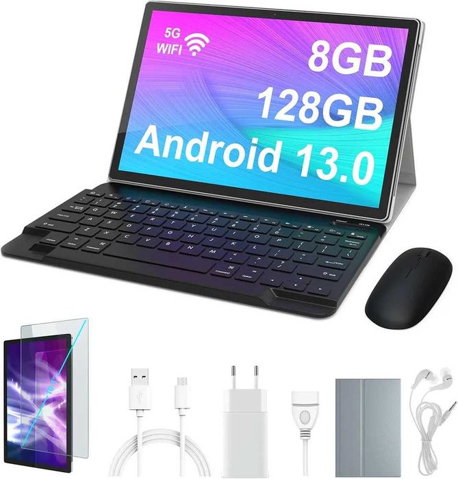 Нов Таблет лаптоп BITSMART 2в1 10.1 инча с клавиатура мишка калъф и слушалки Android 13 4G LTE