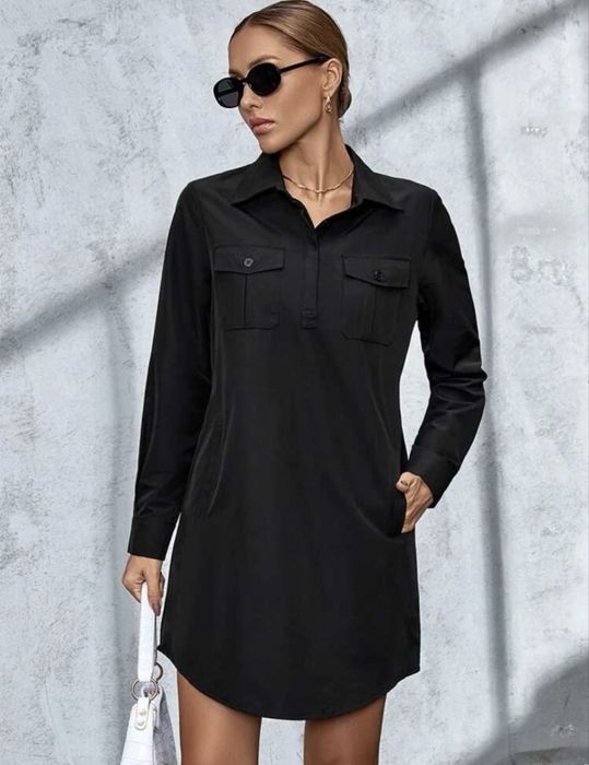 Рокля риза, черна с джобове