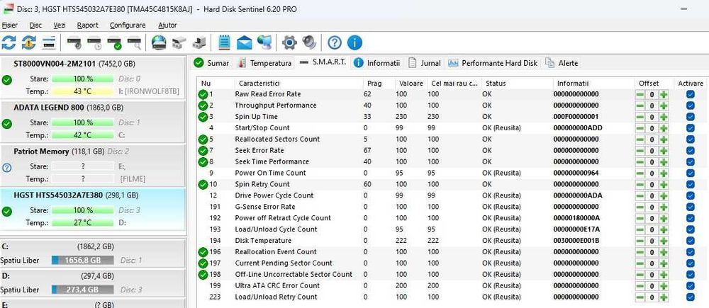 Hard disk laptop Hitachi 320 GB SATA 100% Sentinel. Impecabil!