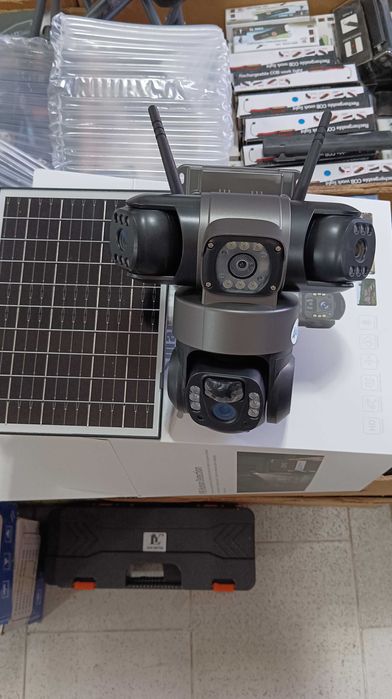 Тройна соларна безжична въртяща камера 4G 12MP работи  СИМ SIM карта