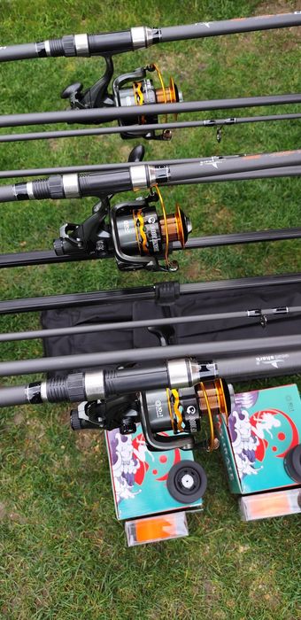 Set 3 Lansete 3,90m+3 Mulinete Fascinate 8000 cu Baitrunner+Rod Pod