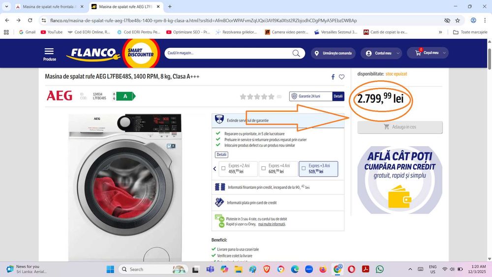 Masina de spalat rufe AEG L7FBE48S, 1400 RPM, 8 kg, Clasa A+++