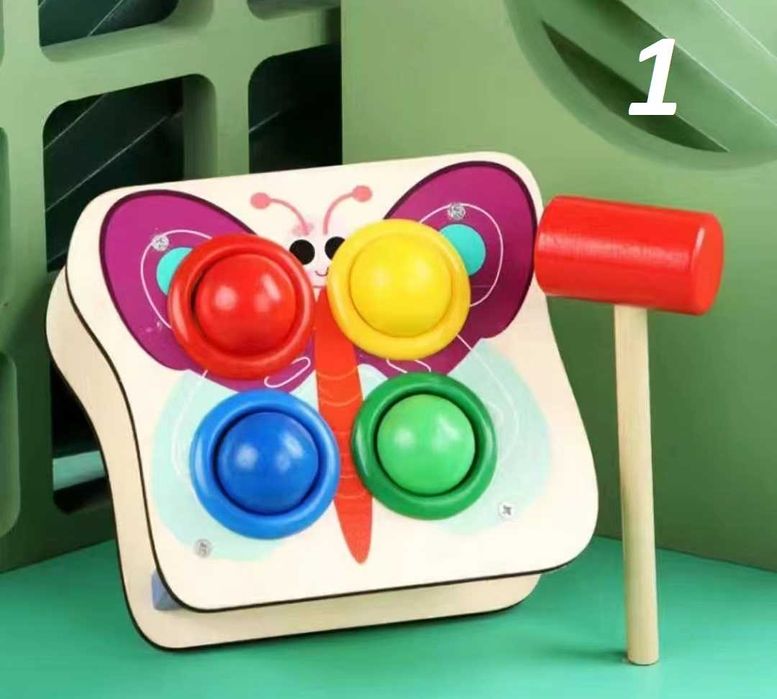 Ново 6 модела дървени масички с топки и чук за урдяне/ дървени играчки