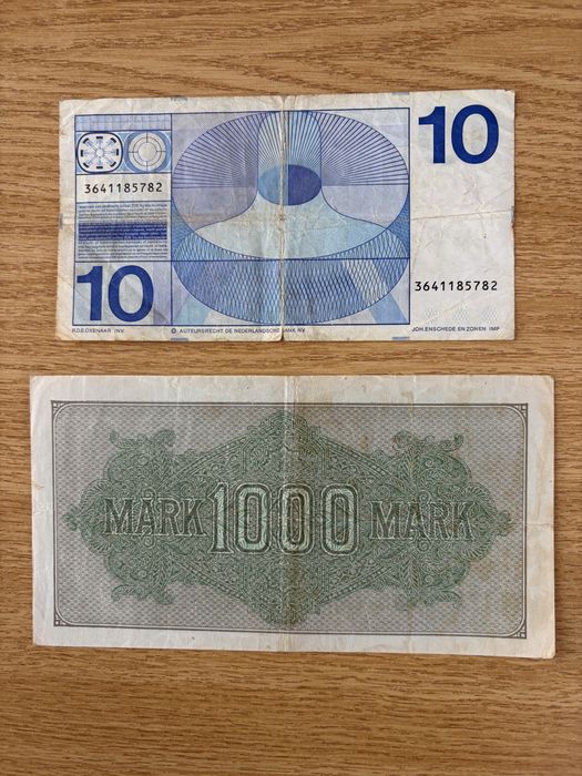 Lot bancnote vechi colectie: 10 Gulden Olanda 1968 + 1000 Mark Germania 1922