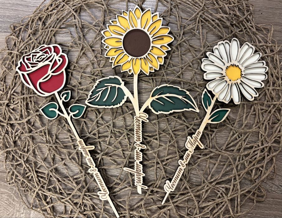 Персонализирани, ръчно рисувани, дървени цветя за различни поводи