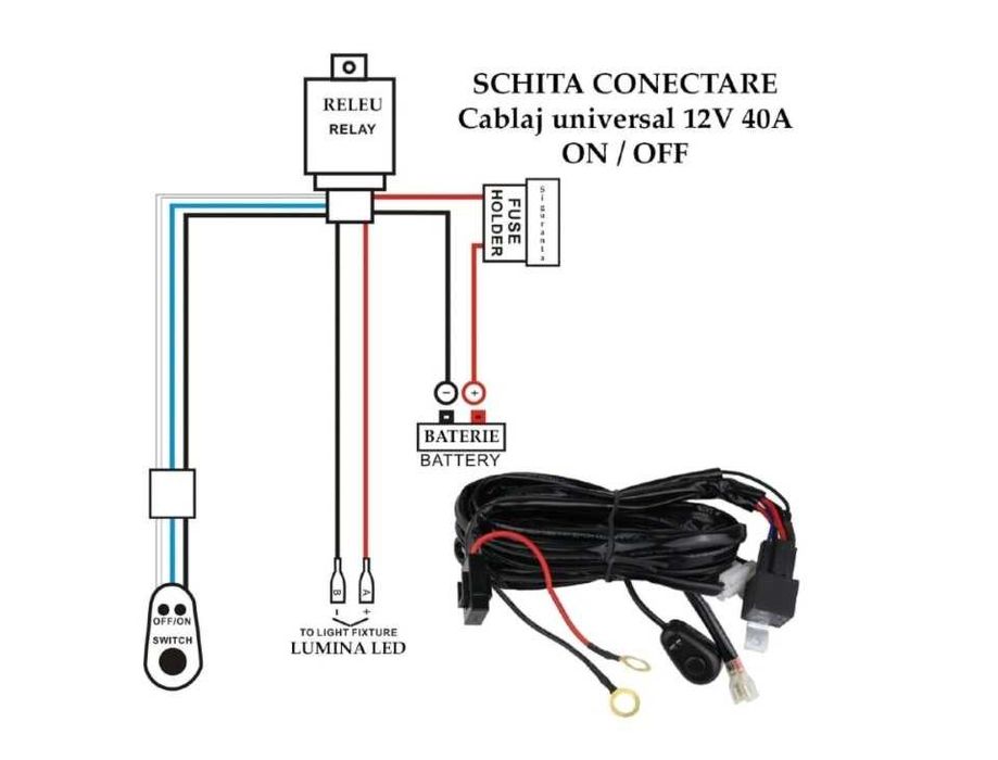 Кабели за лед бар с копче , реле, 40 ампера бушон, 12 волта