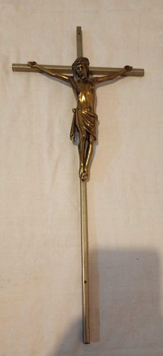 Cruce / crucifix vechi, de dimensiuni mari, din alama/bronz, de colectie