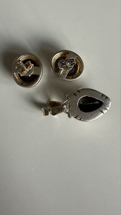 Set argint 925 cu topaz mistic – cercei și pandantiv, aspect antichizat