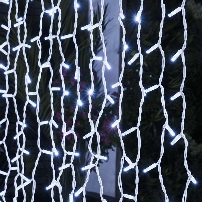 Професионални коледни лампички завеса 6м, флаш ефект, бял кабел