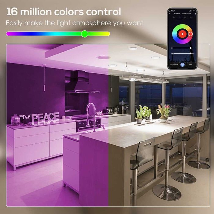 Bec Spot Plafon Led Smart RGB ALUSSO,10W reglare CCT Bluetooth Alexa