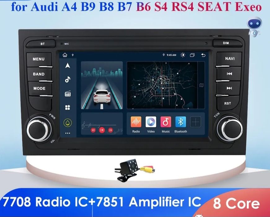 Navigatie Android Audi A4 Waze YouTube GPS BT casetofon