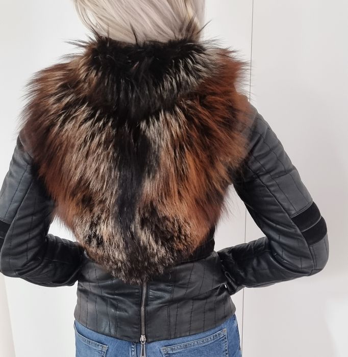 Haina de piele naturala si blana vulpe