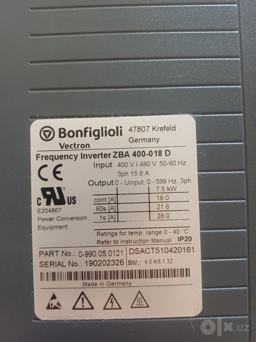 Bonfiglioli Vectron Invertor 7.5 кВт (ACT ZR 401-21D) Новый