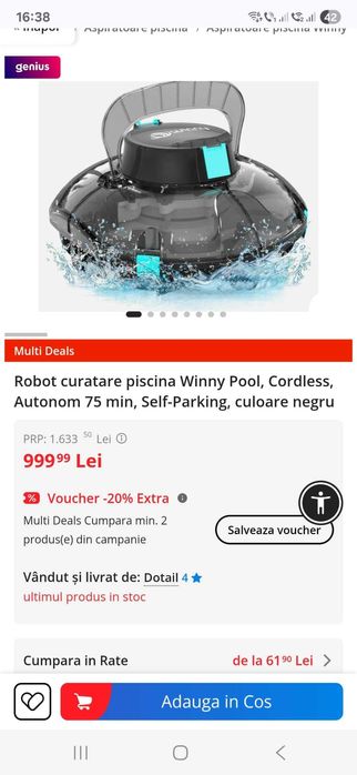 Robot curatare piscina Winny Pool, Cordless, Autonom 75 min