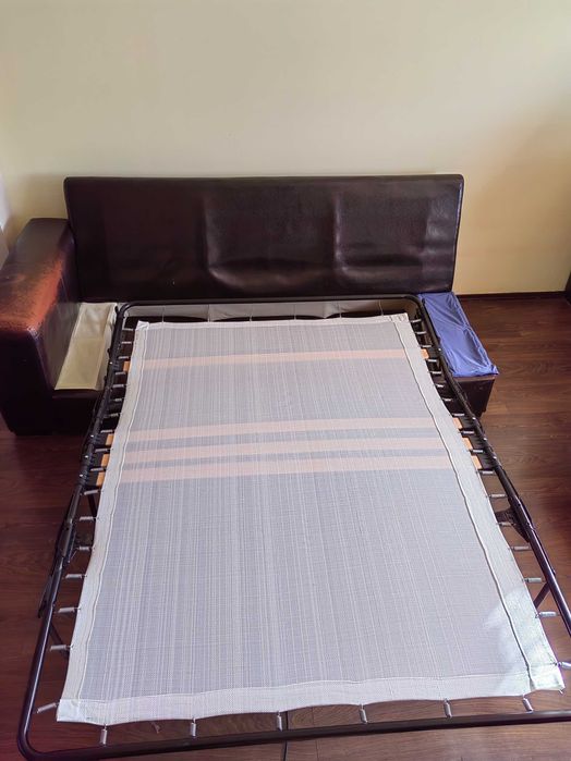 Ъглов ляв  диван  кожа с плат