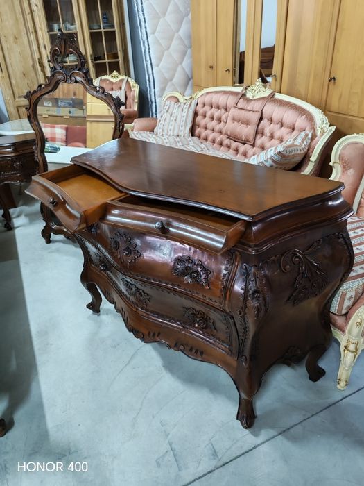 Dormitor - Pat - Comoda - Noptiere - Oglindă - Lemn Masiv - Vintage