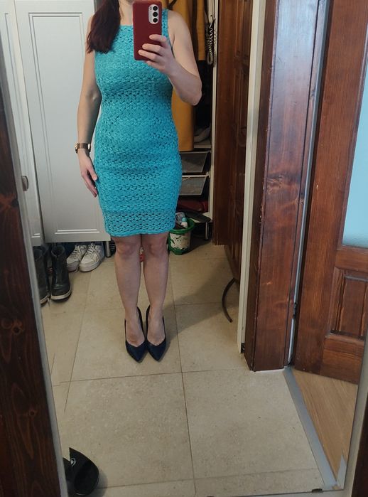 Rochie turcoaz din dantela brodata 36