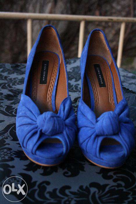Pantofi albastri ZARA, pin-up cu platformă, nr.38