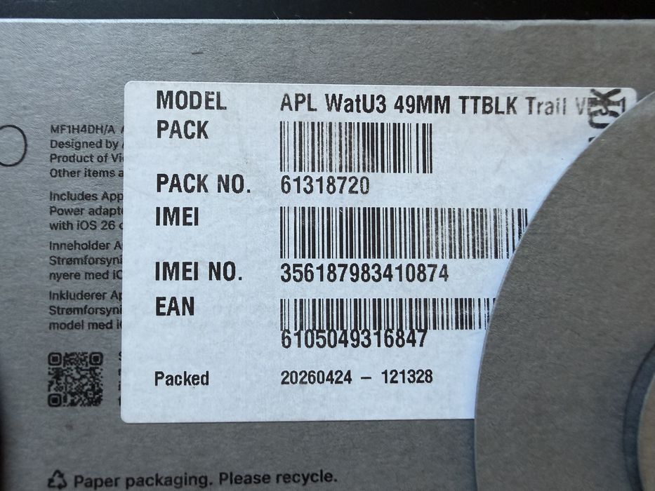Apple watch ultra 3 - gps+cellular, 49 mm, black titanium case,sigilat, garantie !