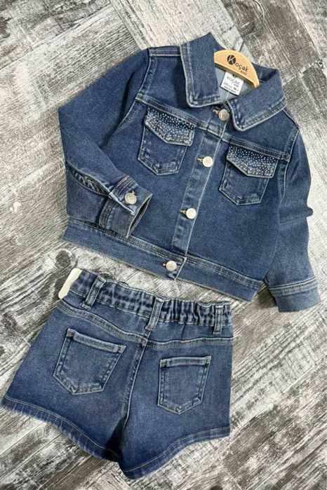 Стилен дънков комплект с камъчета