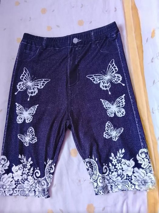 [Colanți Imprimați - Material Nu Denim Fals] Colanți Imprimați Fără Textură - Material Nu Denim Fals, Pantaloni Capri cu Imprimeu Floral pentru Femei