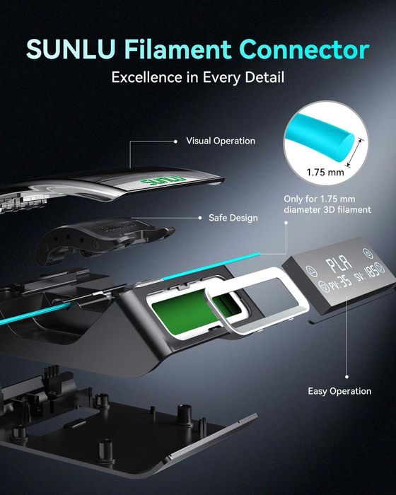Свързващ филамент SUNLU с 200 бр. PTFE ръкав за 3D принтер, филамент 1.75 мм, съвместим с PLA, PETG