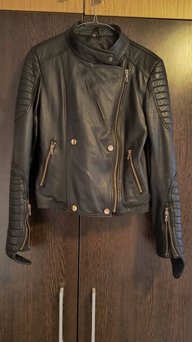 Geaca piele cu guler vulpe detasabil