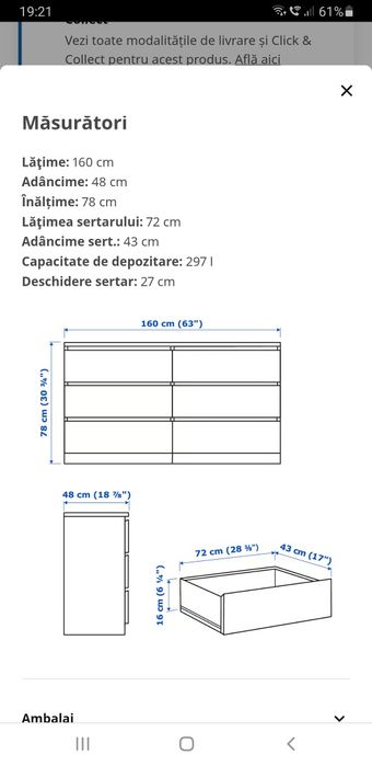 Comoda 6 sertare alb 160×78cm Ikea