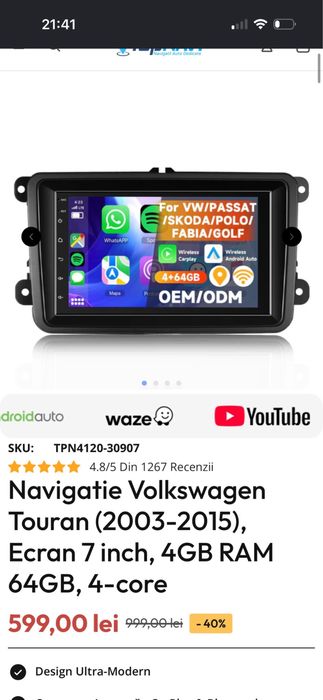 navigatie android vw golf 5, touran, passat