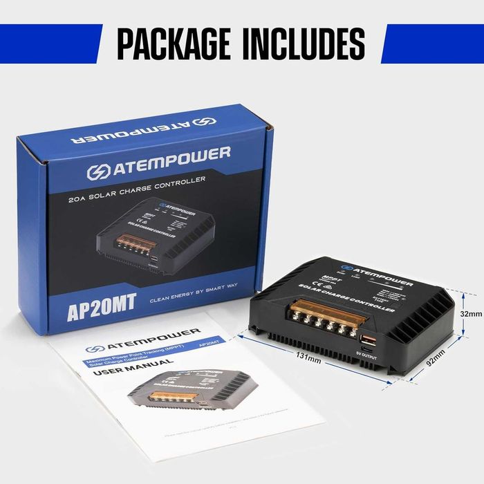 Controller Solar MPPT ATEM POWER 20A - 12V/24V - LiFePO4/AGM/Gel - Nou