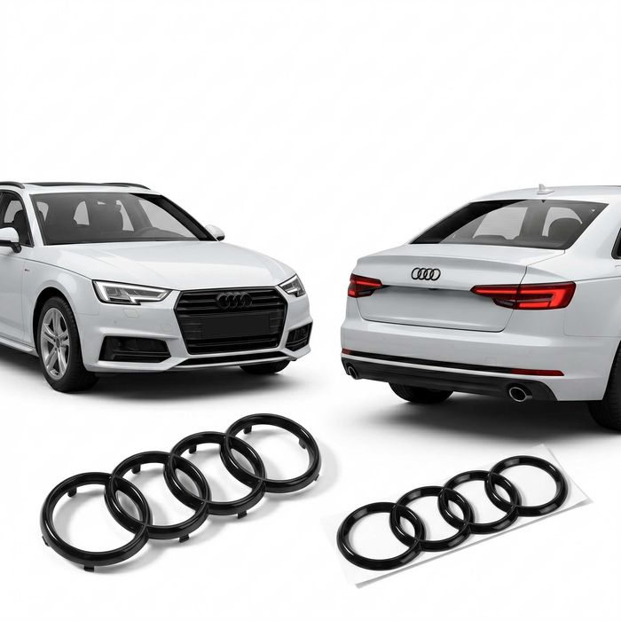 Set Embleme Audi pentru A3 8V, A4 B8, A4 B9 si A5 F5, Fata 273 mm + Spate 192 mm, Negru Lucios