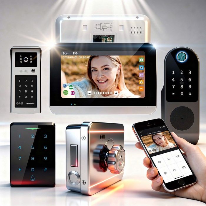 Умный сенсорный замок домофон с камерой для улицы дома с отпечатком