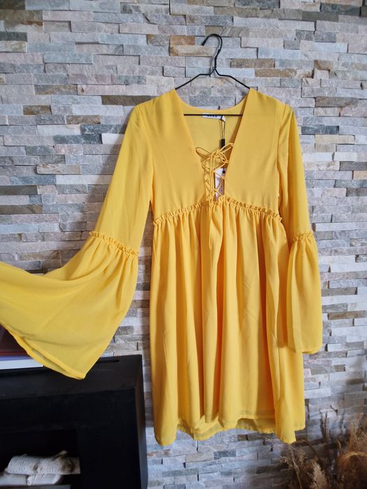 Rochie midi cu maneci clopot, noua, masura XS-S