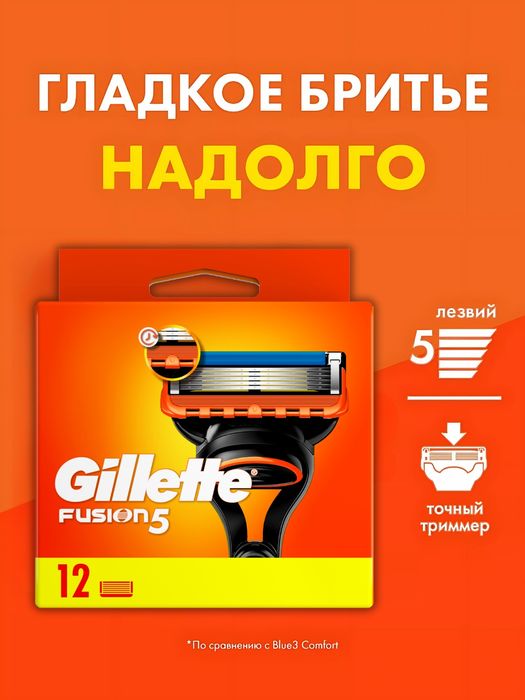 (12 штук) Оригинальные лезвия Gillette Fusion 5 для станка