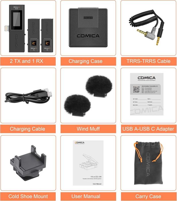 Microfon dual tip lavaliera USB C,CoMica VD life 10,2,4G,negru,sigilat