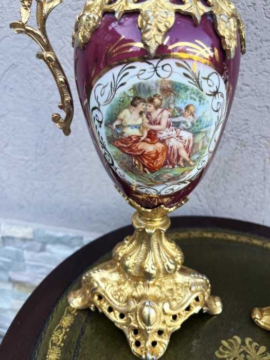 Superbe carafe-portelan pictat-scene galante-bronz d ore-Spania