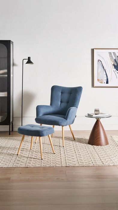 Fotoliu+taburet, bleumarin