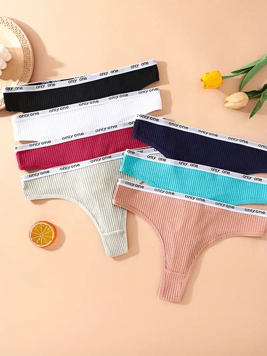 Набор из 7 трусиков-стрингов из хлопкового смесового материала для жен