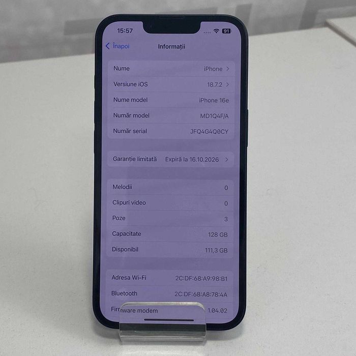 (AG13)Telefon Apple iPhone 16E 100% baterie (b.48169) Garantie 2 ani!