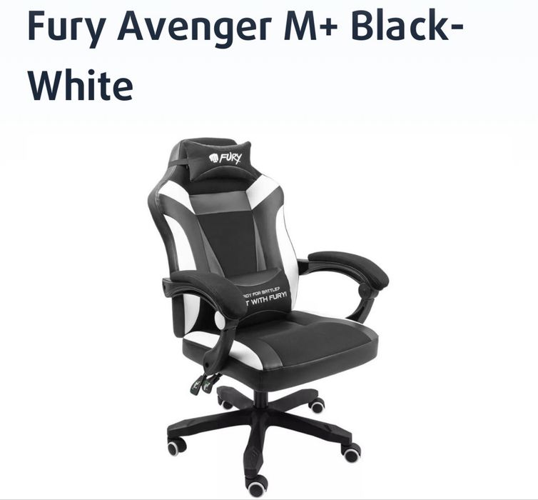 Геймърски стол Fury Avenger M+ Black-White – Ултра Комфорт с Гаранция!