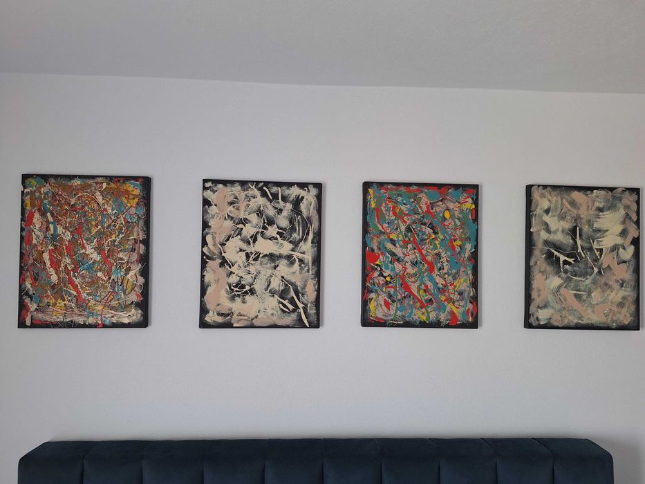 Tablou pictat manual, abstract, original, oferta, unic, stil Pollock