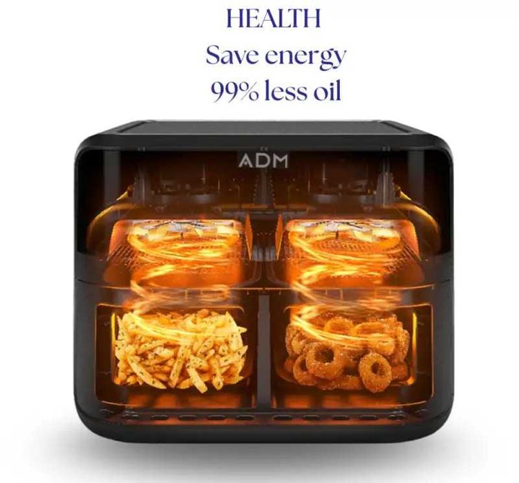 Friteuza dubla ADM – 2 cosuri, 8 Litri, 2000W, 10 programe, produs nou