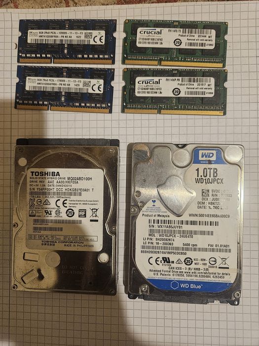 Lot 4 memorii laptop 8gb ddr3 si 2 harduri laptop de 1 terra 100% viat